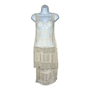 Dreamers Tunic Dress Womens M/L Crochet Knit Pullover Flowy Boho Festival Cotton